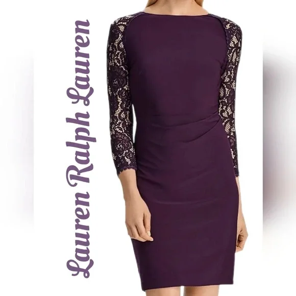 Lauren Ralph Lauren | Dresses | Lauren Ralph Lauren Womens Purple Cocktail  Evening Dress Sz 2 Ruched On Side
